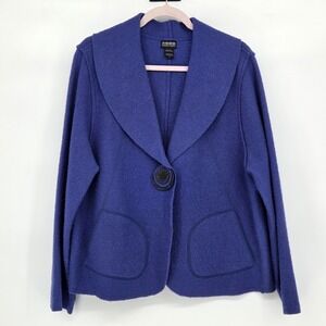 NTCO Nomadic Traders Women's Large Wool 1 Button Front Jacket Spread Collar Blue